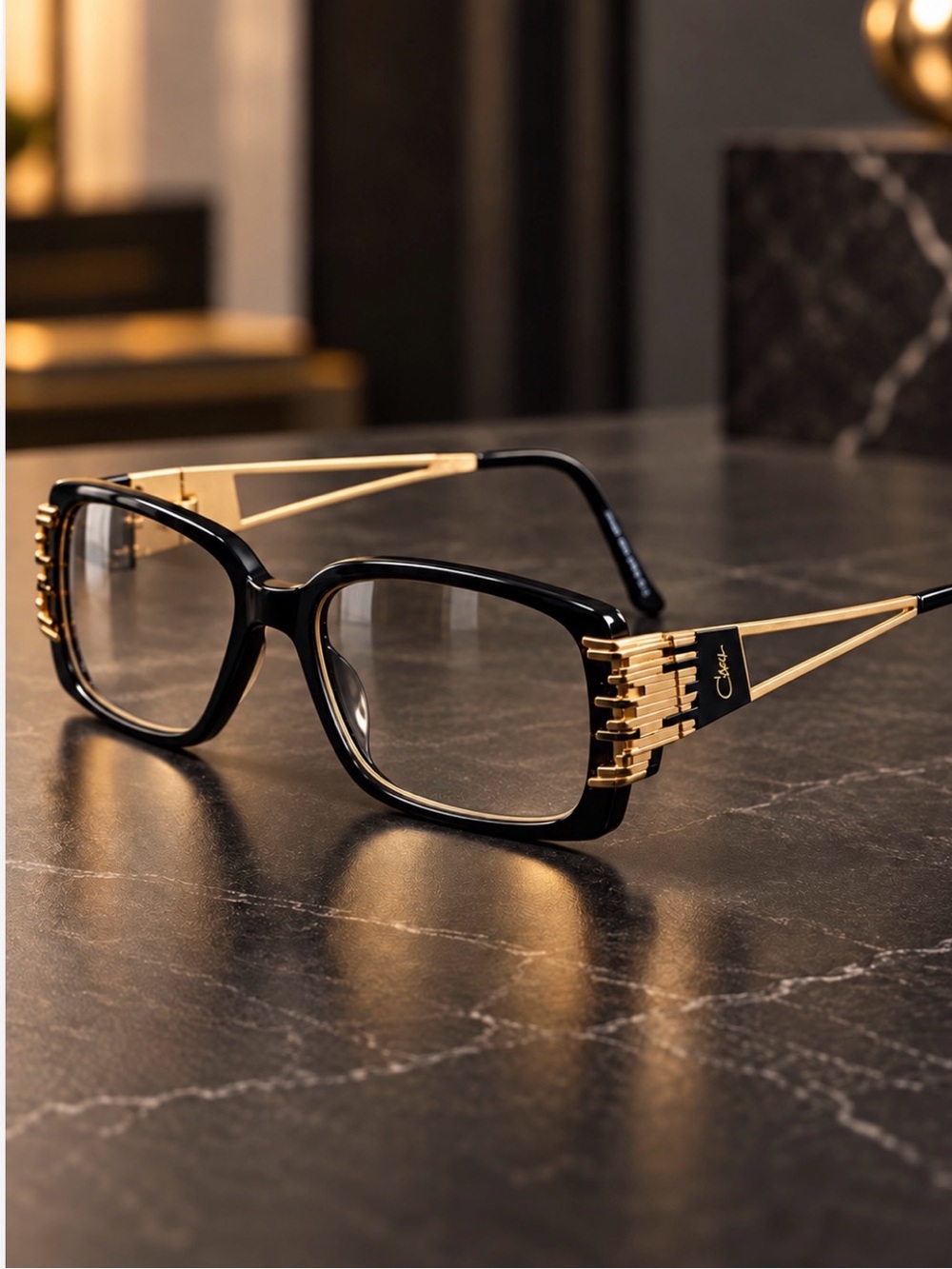 Vintage CAZAL Mod 6005 Col 001 Black Gold Eyeglass Frames 57-16 135 Germany